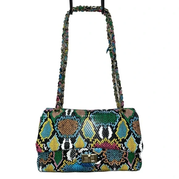 Multicolor Snake Skin Texture Tropical Handbag Purse Chic Resort Festival 10x5x3 - Picture 1 of 6